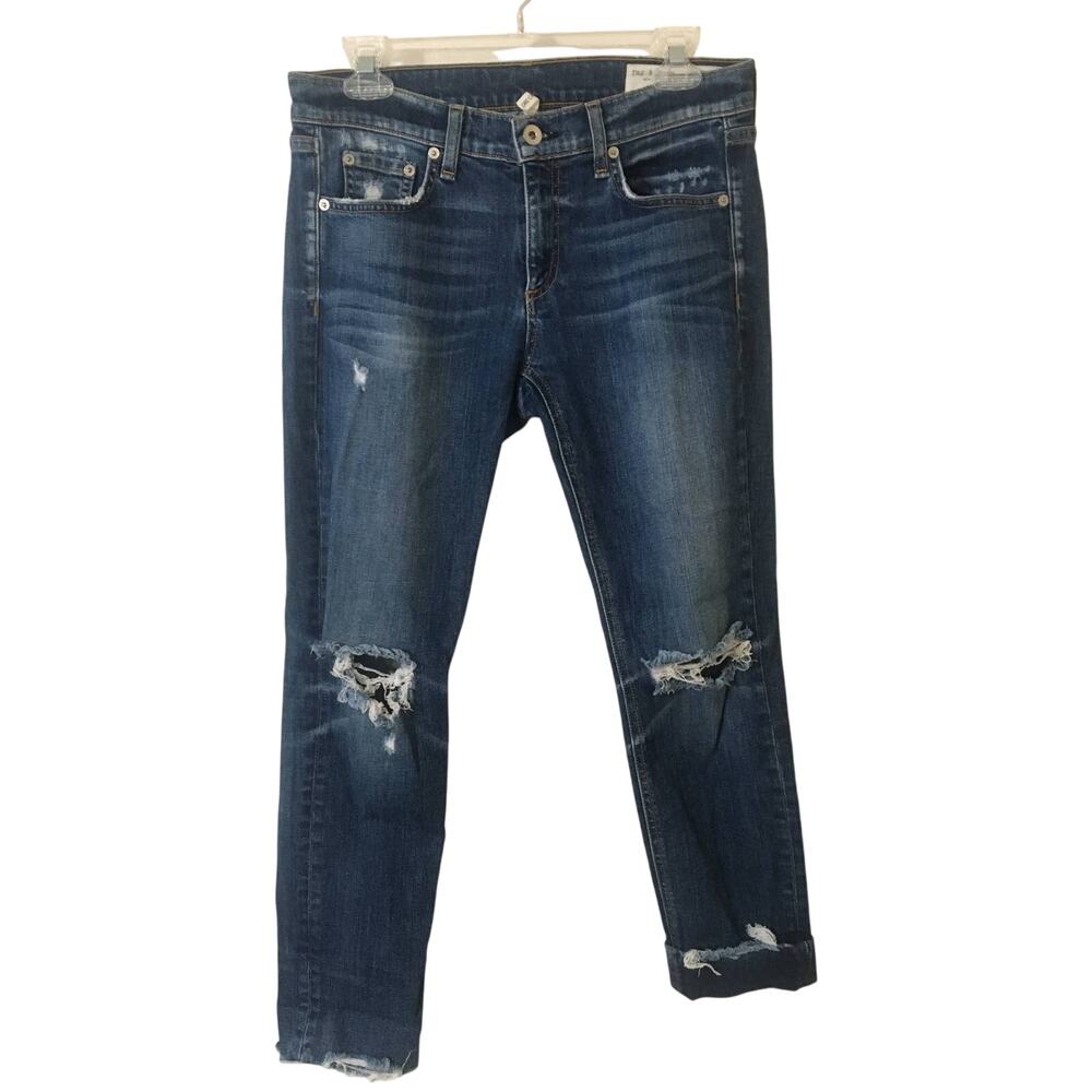 Rag & Bone New York DRE Capri Deville Jeans Size 27 Distressed Raw Adj Hem